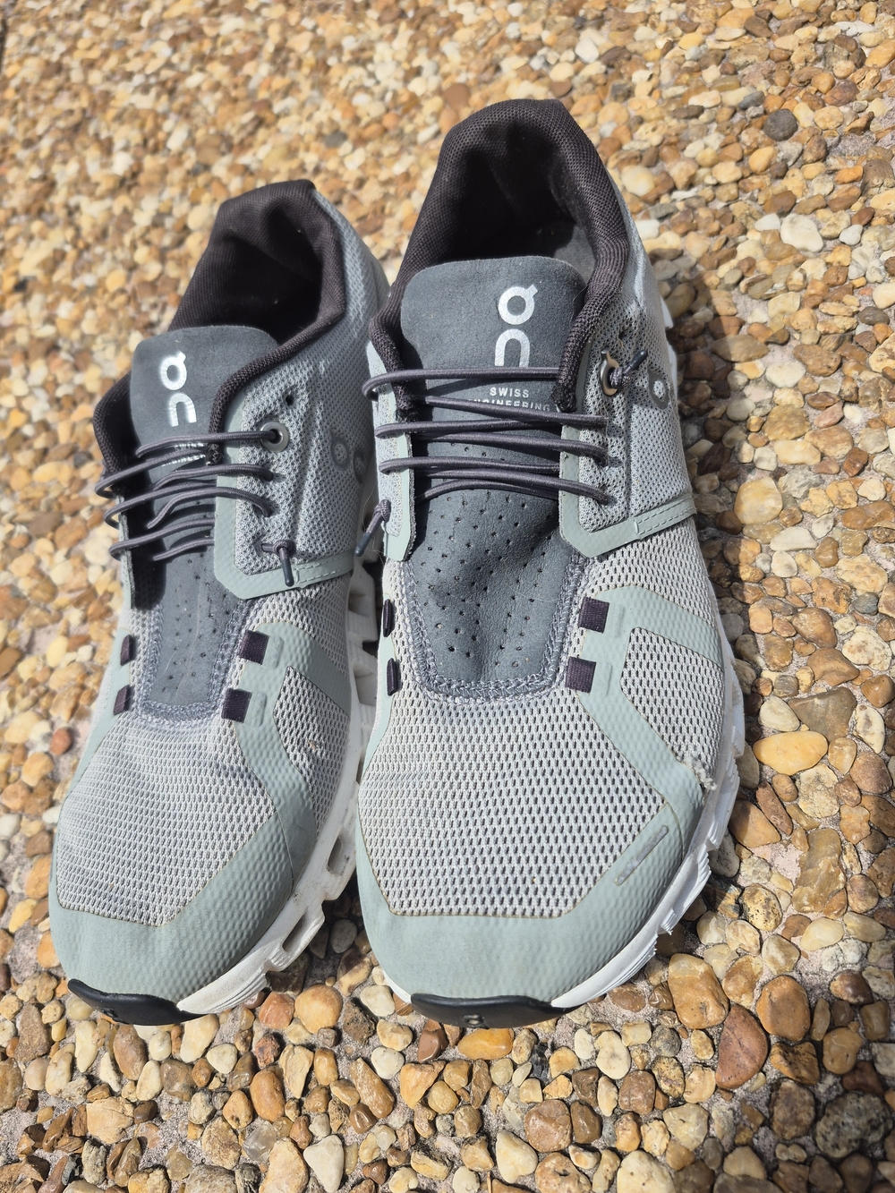 On Cloud 5 Men’s Gray Green Running Shoes Speed Lacing CloudTec Sneakers